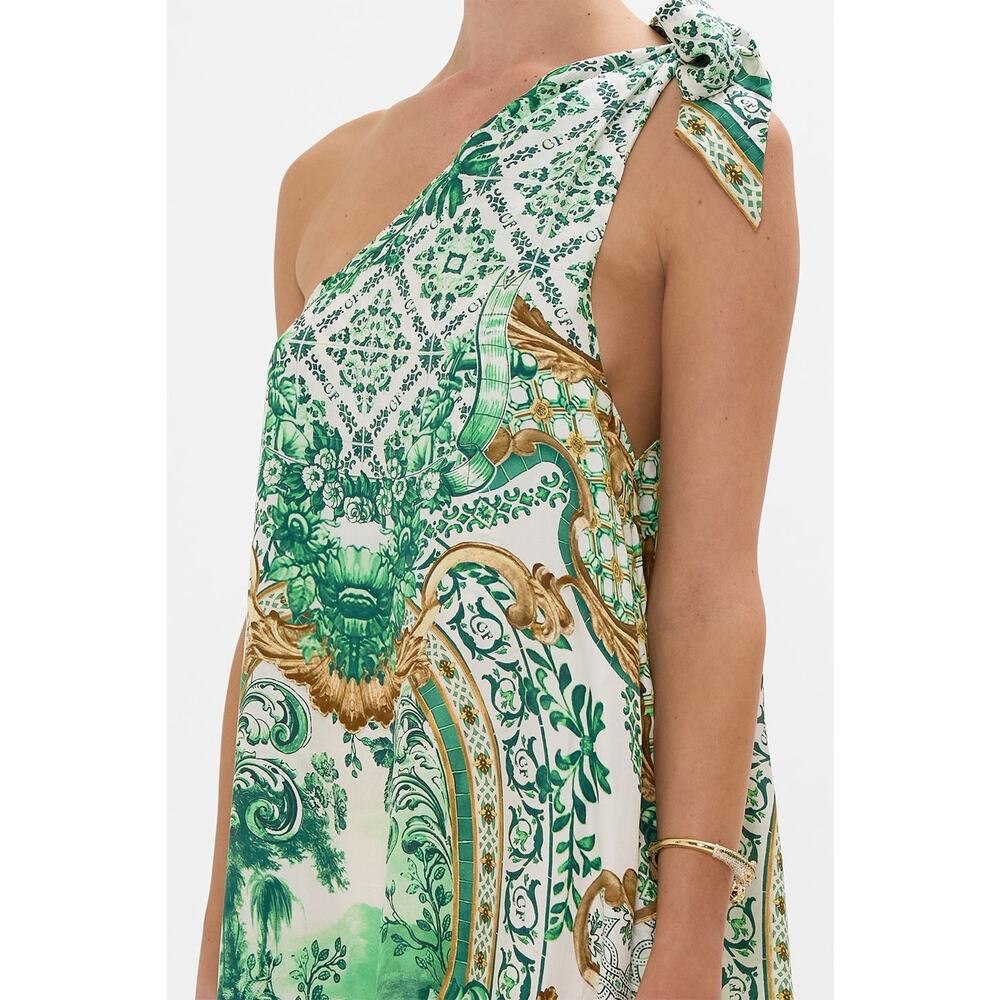 NWT Camilla Corridor Of Calm Green Silk One Shoulder Tie Maxi Dress sz M L - Picture 6 of 15